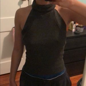 Gray open back halter top